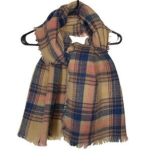 𝅺NAVY, Pink and Tan Rectangular Plaid Scarf or Wrap